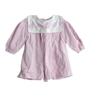 Sweet Potatoes Dress Girls 12 Months Pink White Bunny Collar Long Sleeve Vintage
